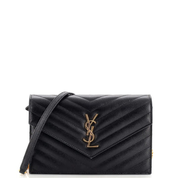 Saint Laurent Classic Monogram Wallet on Chain Matelasse Chevron Leather Small