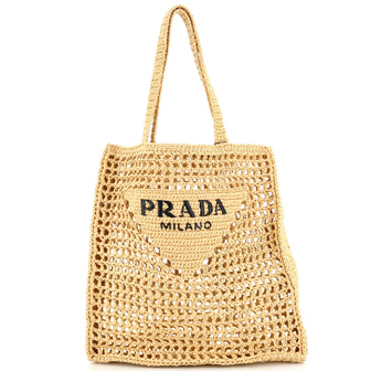 Prada Triangle Logo Open Tote Raffia