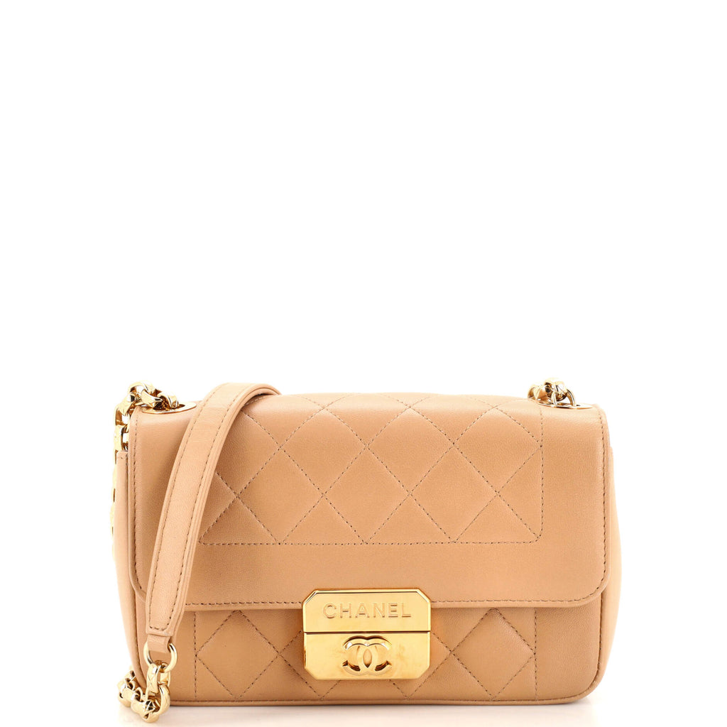 Chanel Light Beige Cream Quilted Leather Micro Flap Charm Bag Mini 48cz47
