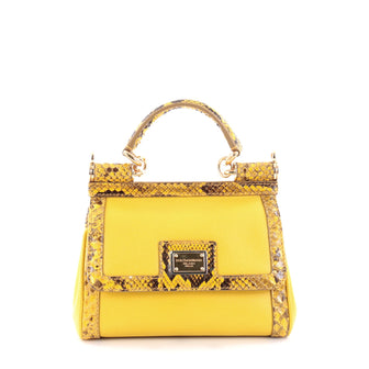 Dolce & Gabbana Miss Sicily Handbag Leather with Python Mini Yellow 2274301