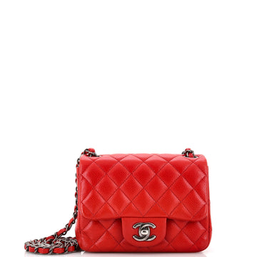 Chanel Square Classic Single Flap Bag Quilted Caviar Mini
