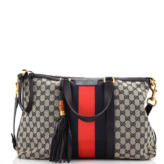 Gucci Rania Convertible Top Handle Bag (Outlet) Web GG Canvas Medium