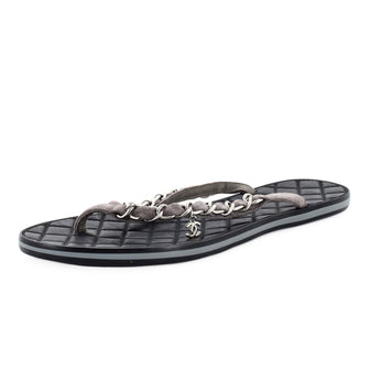 Chanel Women's CC Chain Flip Flop Sandals Suede Black 2274882