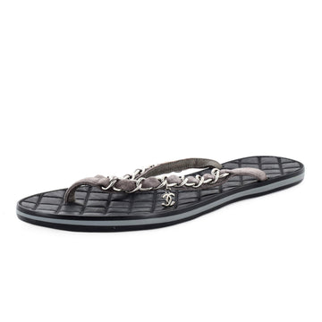 Chanel Women's CC Chain Flip Flop Sandals Suede
