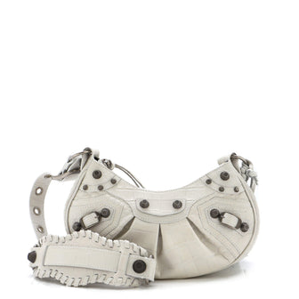 Balenciaga Le Cagole Giant Studs Shoulder Bag Crocodile Embossed Leather XS