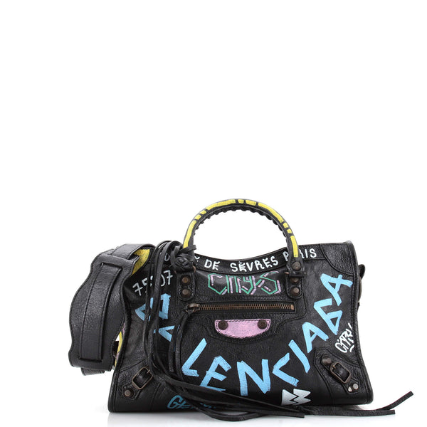 Balenciaga City Graffiti Classic Studs Bag Leather Small Black 2275361