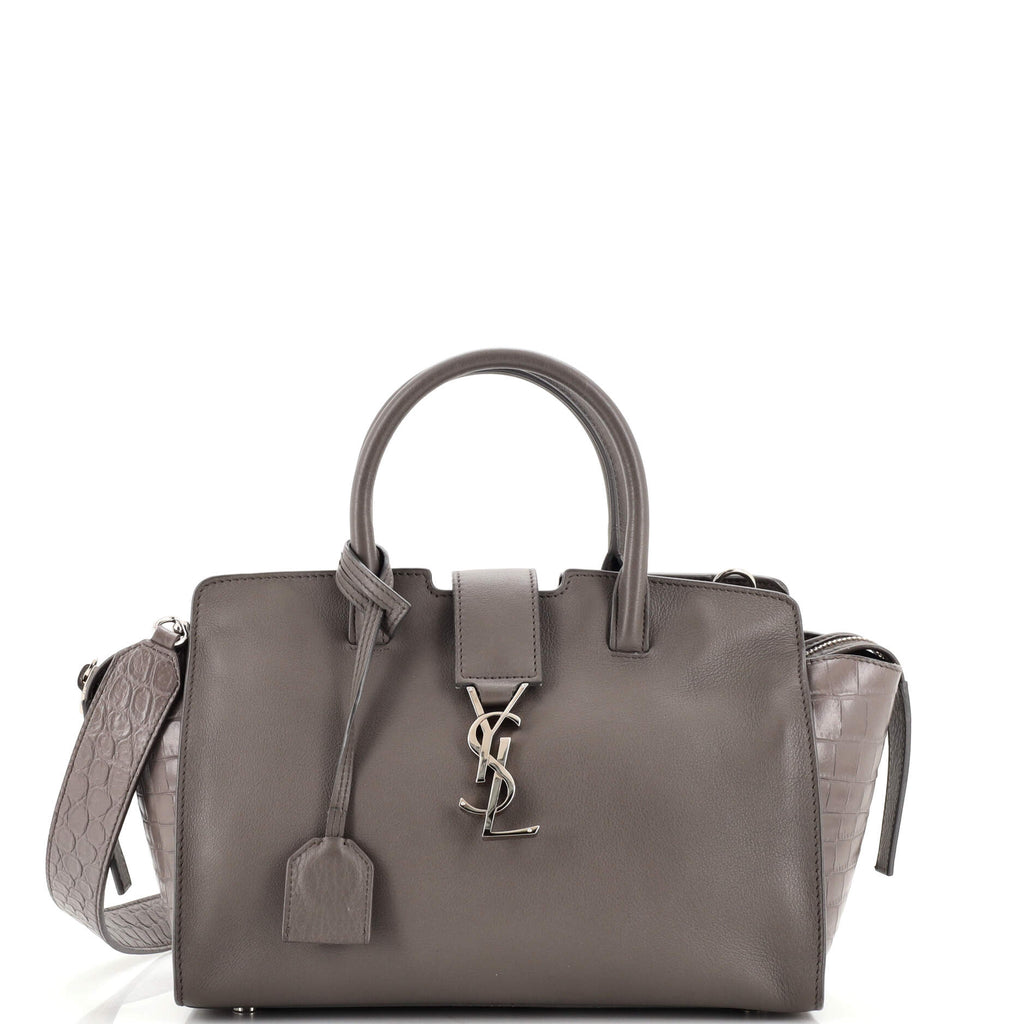 Saint Laurent Monogram Cabas Downtown Leather with Crocodile Embossed  Leather Baby Gray 2275362