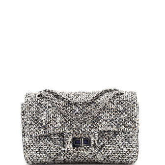 Chanel Reissue 2.55 Flap Bag Quilted Tweed and Sequins Mini Silver
