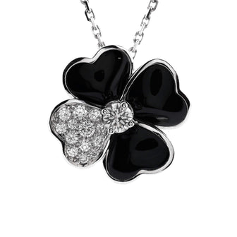 Van Cleef & Arpels Cosmos Clip Pendant Necklace 18K White Gold with Onyx and Diamonds Medium