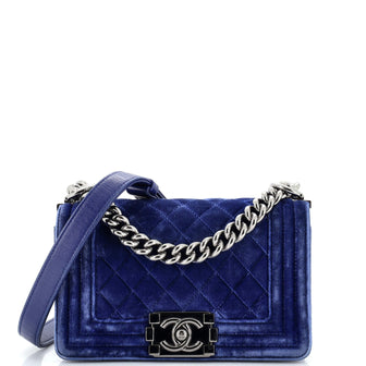 Chanel Boy Flap Bag Quilted Velvet Small Blue