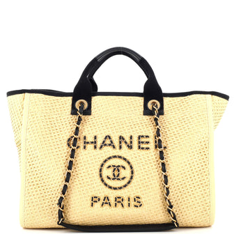 Chanel Deauville Tote Straw with Chain Detail Medium Neutral 22757217