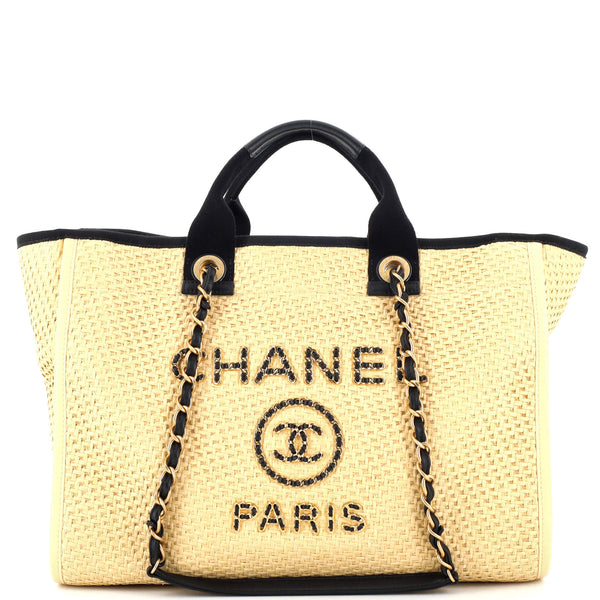 Chanel Deauville Tote Straw with Chain Detail Medium Neutral 2344371