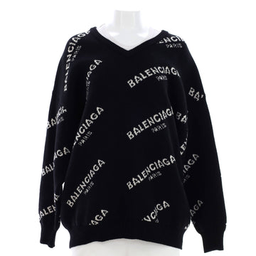 Balenciaga Women's All Over Logo V-Neck Sweater Wool Blend