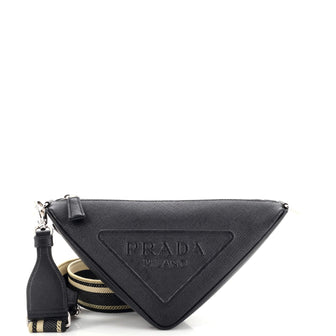 Prada Triangle Logo Zip Crossbody Bag Saffiano Leather Small Black
