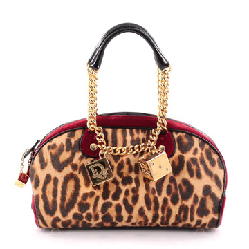 Christian Dior Gambler Dice Bowler Bag Pony Hair with Velvet Medium Red 2276401