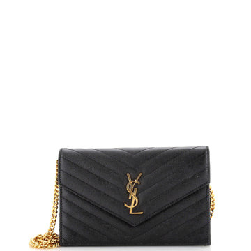 Saint Laurent Classic Monogram Wallet on Chain Matelasse Chevron Leather Small