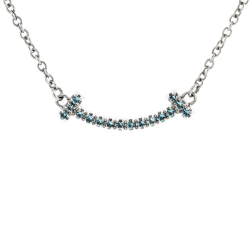 Tiffany & Co. T Smile Pendant Necklace 18K White Gold with Blue Topaz Mini