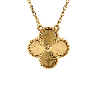 Van Cleef & Arpels Vintage Alhambra Pendant Necklace Guilloche 18K Yellow Gold