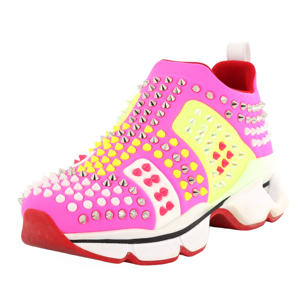 Christian Louboutin Women's Spike Sock Sneakers Spiked Neoprene Red 2113904