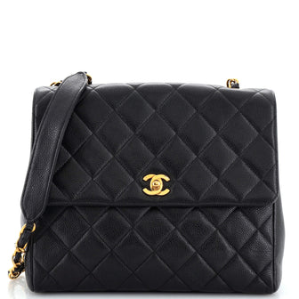 Chanel Vintage Square CC Flap Bag Quilted Caviar Small