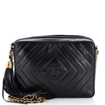 Chanel Vintage Diamond CC Camera Bag Diagonal Quilted Leather Medium