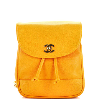 Chanel Vintage Triple Stitched CC Flap Backpack Caviar Small Yellow
