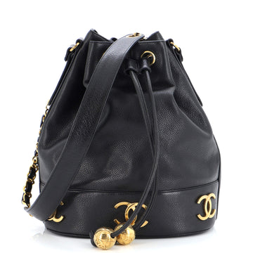 Chanel Vintage Metal CC Drawstring Bucket Bag Caviar Small