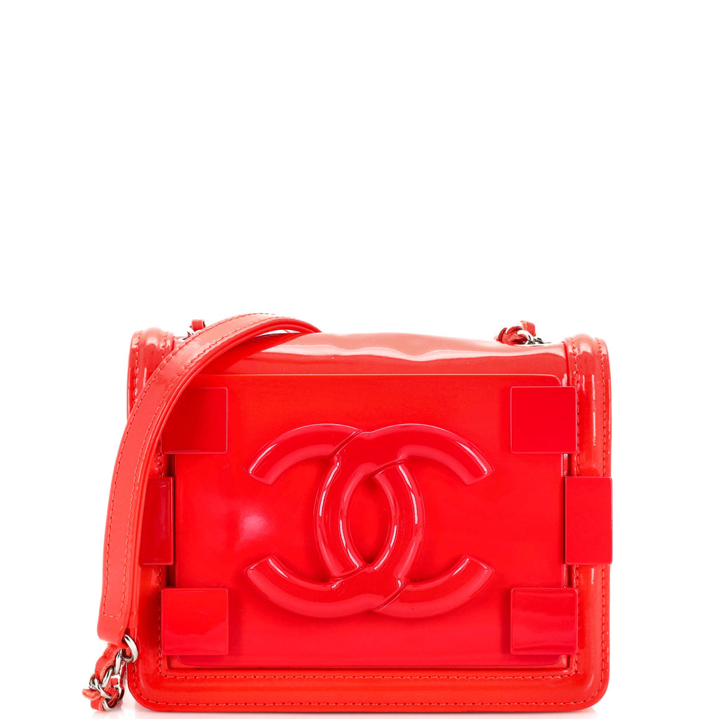 Chanel Red Quilted Patent Leather and Plexi Boy Brick Flap Bag