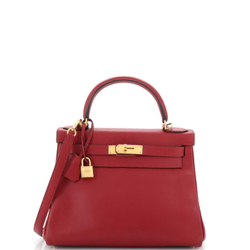 Hermes Kelly Handbag Red Evercolor with Gold Hardware 28