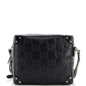 Gucci Square Shoulder Bag GG Embossed Perforated Leather Black 2276945