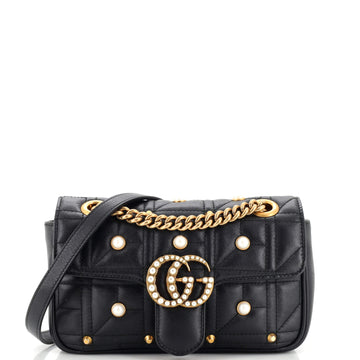 Gucci Pearly GG Marmont Flap Bag Embellished Matelasse Leather Mini