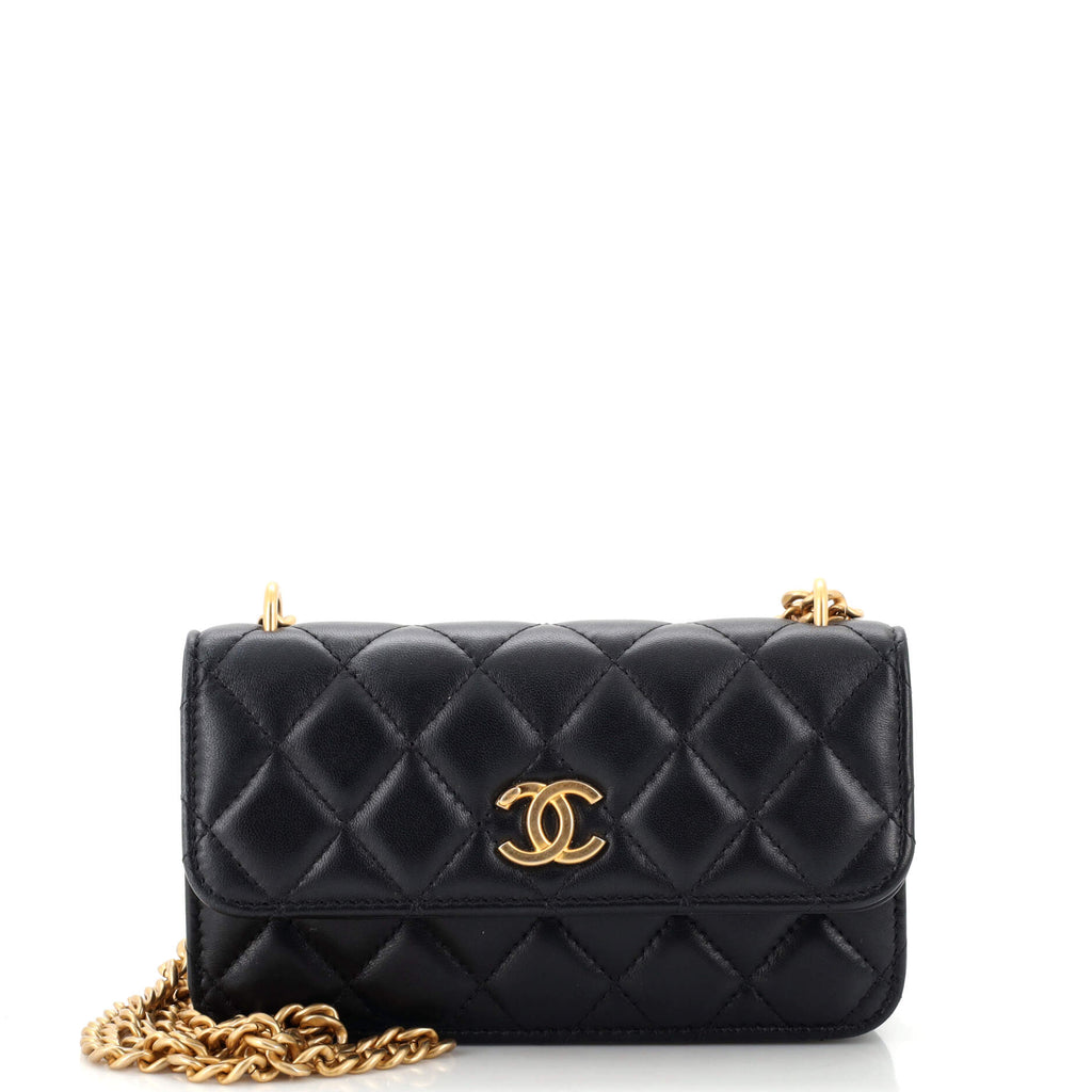CHANEL Iridescent Caviar Quilted Flap Phone Holder With Chain Beige 856782