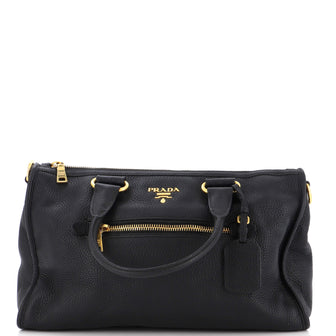 Prada Front Zip Convertible Satchel Cervo Leather Medium