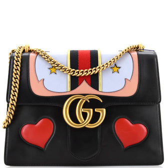 Gucci Web Heart GG Marmont Chain Shoulder Bag Leather Medium