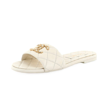 Chanel Women's Chain CC Slide Sandals Quilted Leather