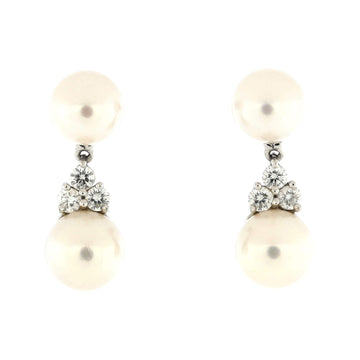 Tiffany & Co. Aria Drop Earrings Cultured Pearls with Platinum and Diamonds 7-8mm