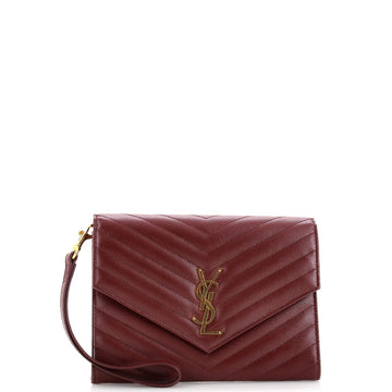 Saint Laurent Classic Monogram Envelope Wristlet Clutch Matelasse Chevron Leather
