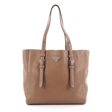 Prada Covered Strap Open Tote City Calfskin Medium Brown 2278302