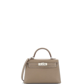 Hermes Kelly Mini II Bag Grey Epsom with Palladium Hardware 20