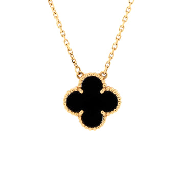 Van Cleef & Arpels Vintage Alhambra Pendant Necklace 18K Yellow Gold and Onyx