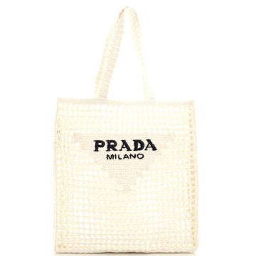 Prada Triangle Logo Open Tote Raffia