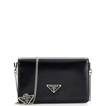 Prada Triangle Logo Chain Shoulder Bag Leather Small