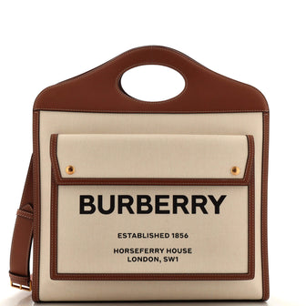 Burberry Logo Pocket Tote Canvas with Leather Medium