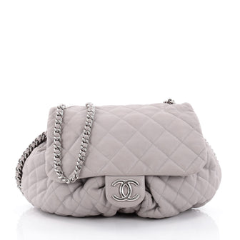 Chanel Chain Around Flap Bag Quilted Leather Large Gray