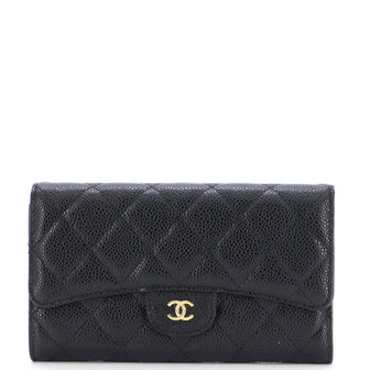 Chanel Trifold Classic Flap Wallet Quilted Caviar Long Black 2279066