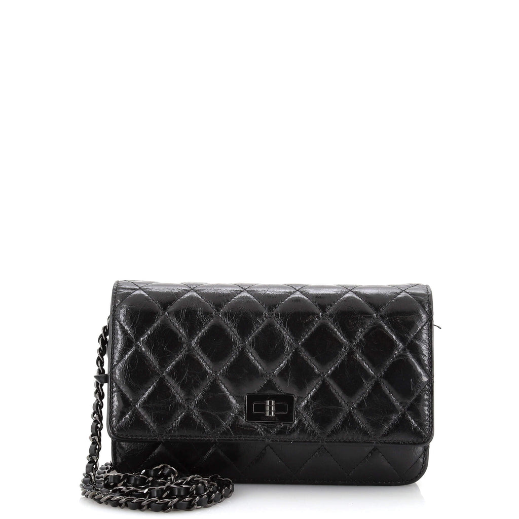 Chanel So Black Reissue 2.55 Wallet on Chain Quilted Glazed Aged Calfskin  Black 2279372