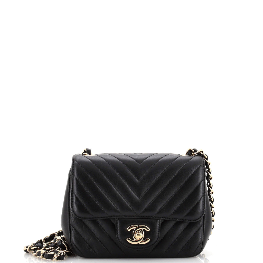 Chanel Square Classic Single Flap Bag Chevron Lambskin Mini Black 2279801