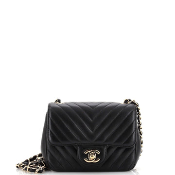 Chanel Square Classic Single Flap Bag Chevron Lambskin Mini