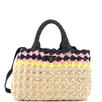 Prada Canapa Tote Raffia Crochet Small