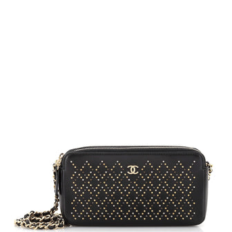 Chanel Double Zip Clutch with Chain Studded Leather